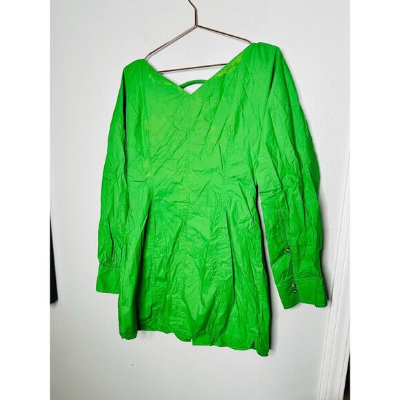 NANUSHKA Green 100% Cotton Shirt Plunge Neckline Halter Tie Alyssa Dress Size XL - Picture 5 of 11